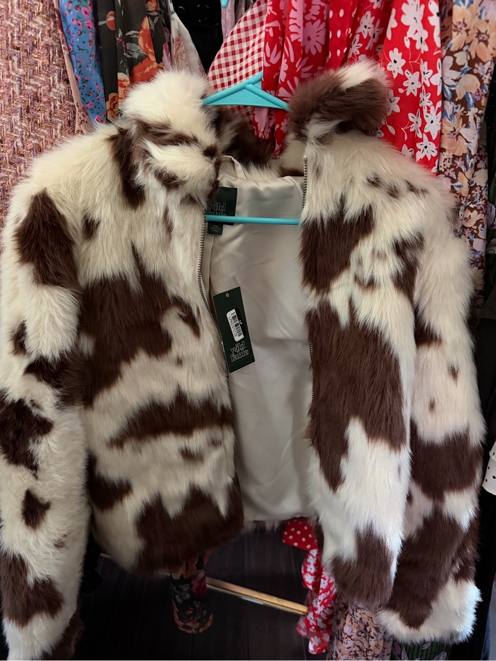 Faux Fur Jacket - Brown & White